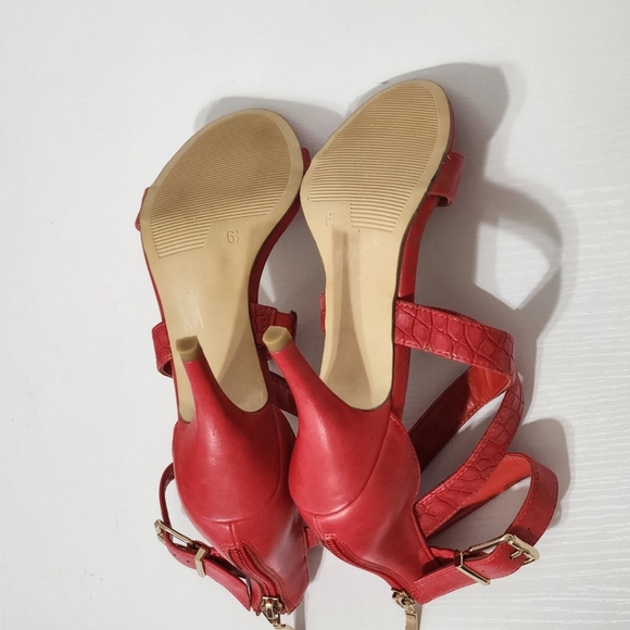 Xappeal Red Orange Strappy Shoes, Zip Back Buckle Kitten Heel, 6.5 - Picture 9 of 11